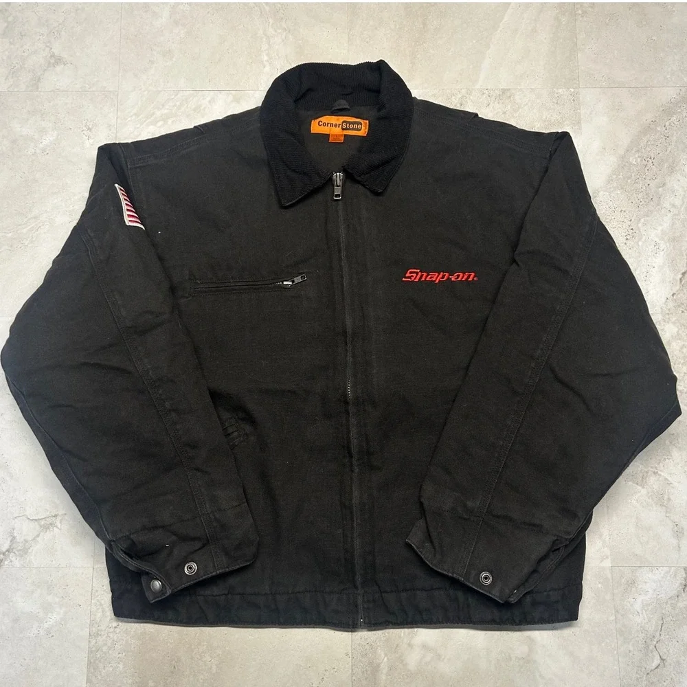 Snap-On Tools CornerStone Work Jacket Black Canvas Men Large Quilted Duck Coat